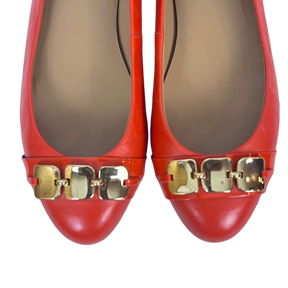 Talbots Red Orange Leather Ballet Flats Gold Detail Women Size 9B Round Toe * - Picture 2 of 9